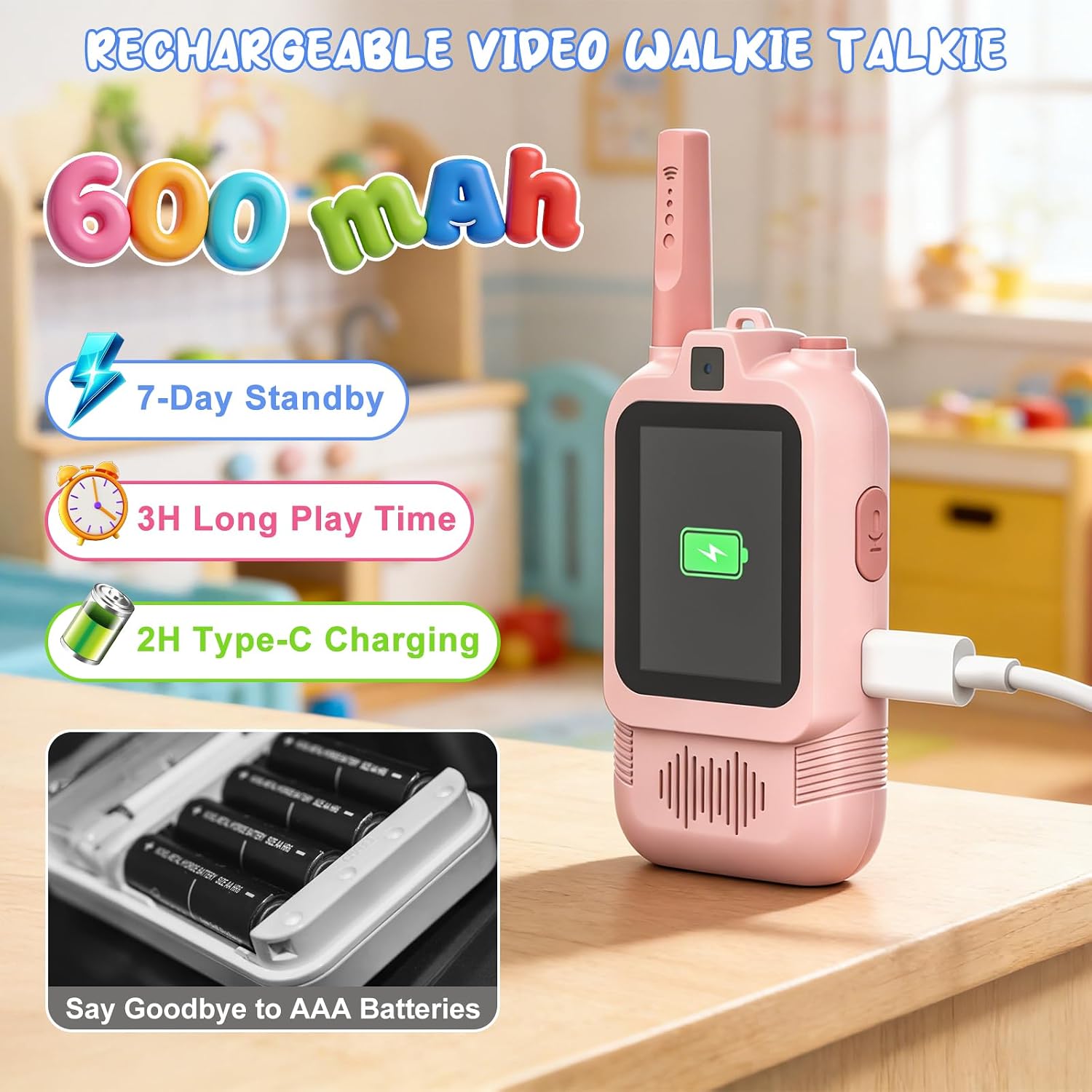 2 Pack Kids Video Walkie Talkies with Dual Cameras, Rechargeable Walkie-Talkie with Sticker Effect Photo/Voice Chat/Emoji Messaging, Gift for 3-12 Boys Girls to Family Fun Interaction