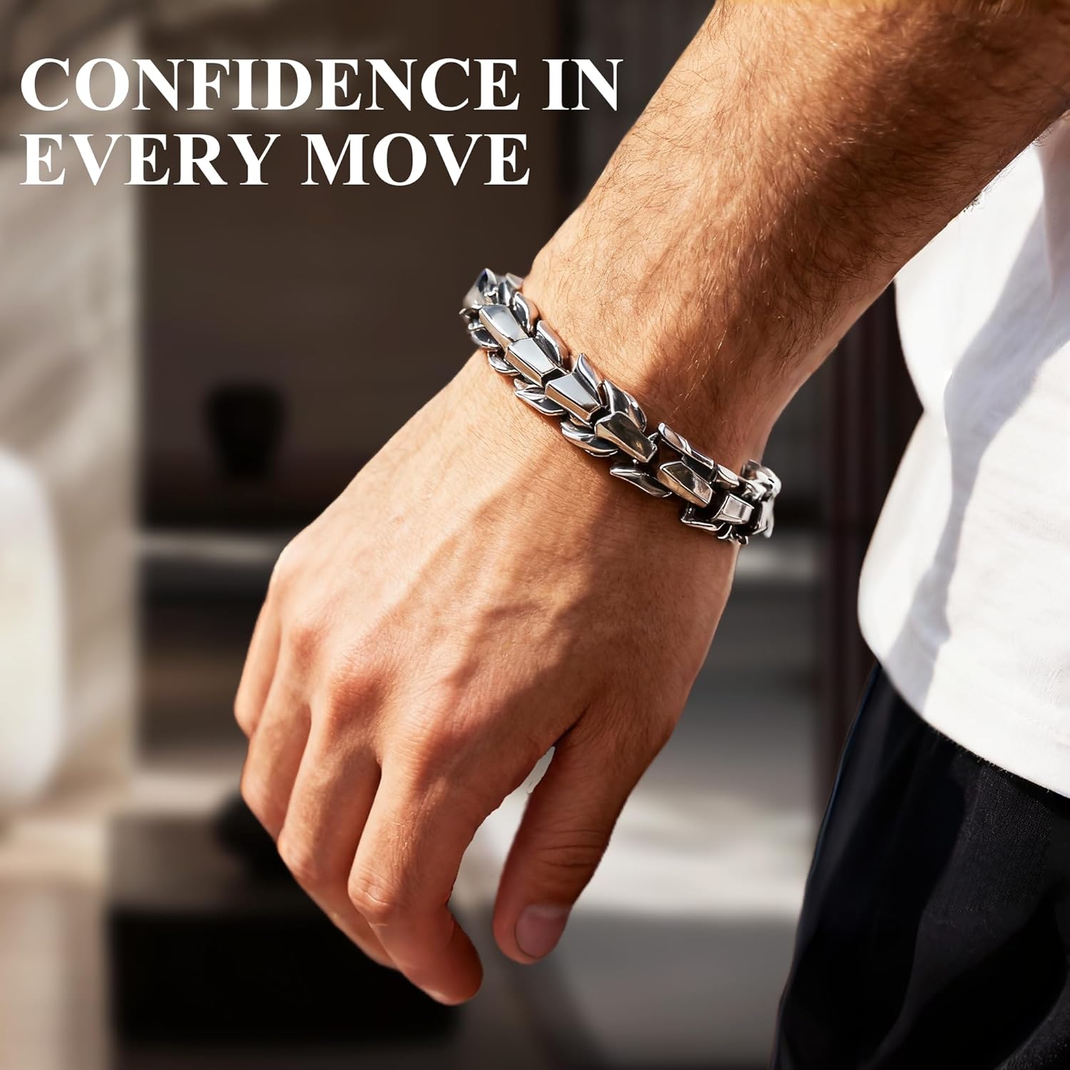 Viking Dragon Bracelet for Men Titanium Steel 14mm Mens Chain Bracelet Protection Jewelry Valentine's Day Jewelry Gifts for Him Husband, 8.67 Inch - Image 3