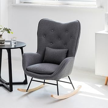 Rocking Glider Chair Indoor Bedroom Rocking Chair Balcony Modern Lounge Chair with Thick Soft Seat High Back Wide Armrest Color Gray