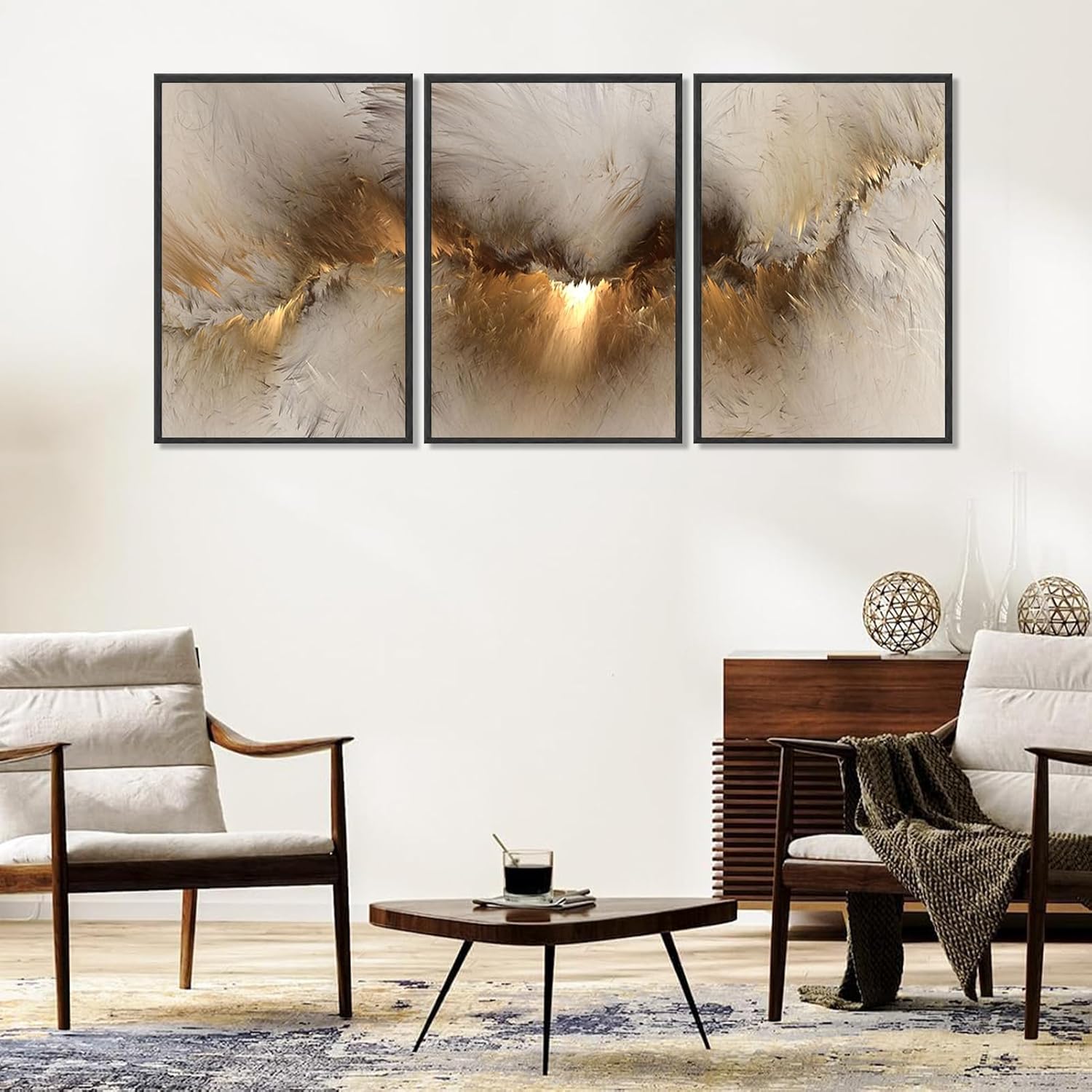 VPUQWGKE 3Pcs Golden Clouds Wall Art Modern Abstract Marble texture Picture Wall Decor Sky Scenery Print Artwork Nature Simple Paintings for Living Room Bedroom Bathroom Decoration 16x24in Poster