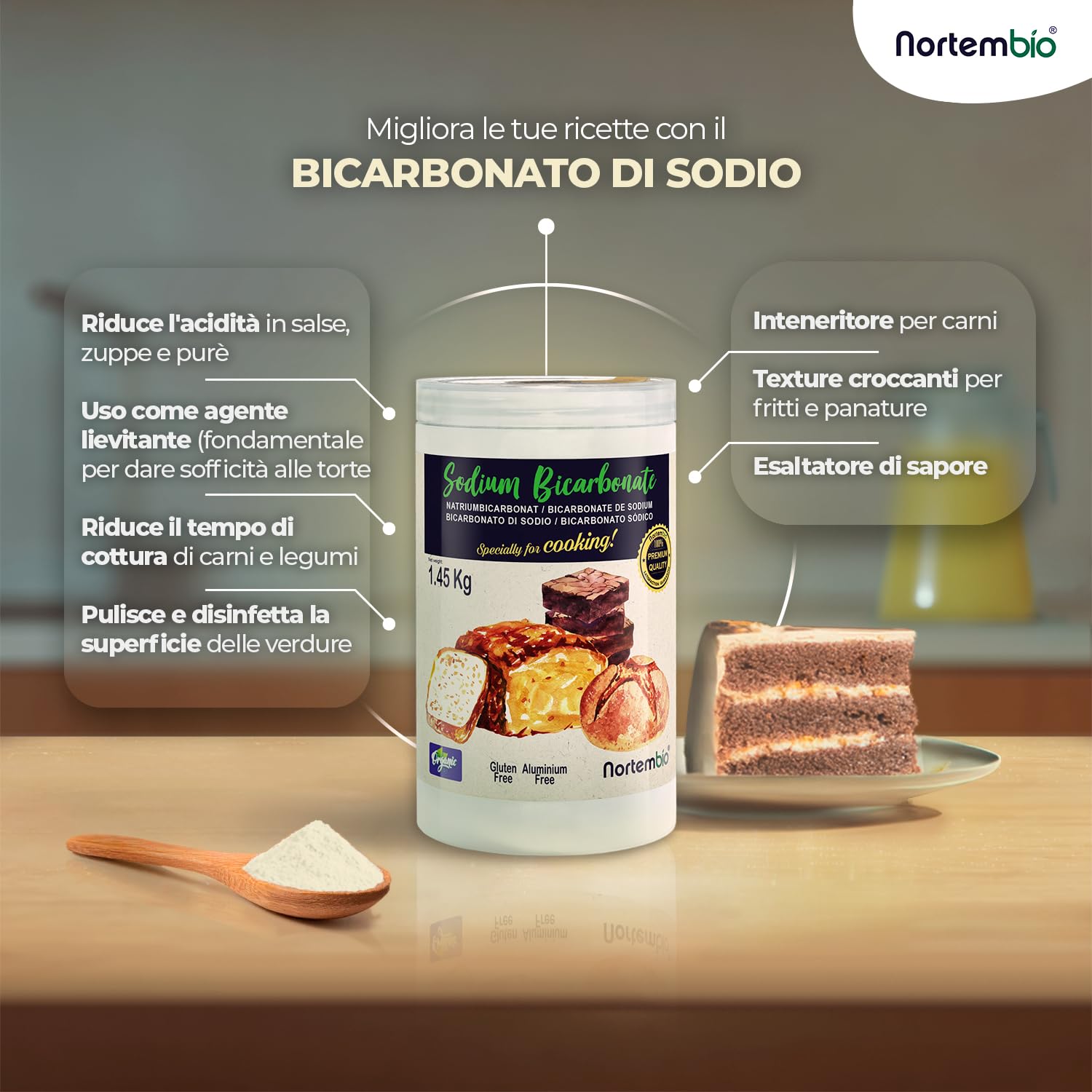 Nortembio Bicarbonato di Sodio E500(ii) 6,5 kg Additivo Alimentare per Cucina e Pasticceria, Qualità Gourmet, Alta Purezza 100% Naturale + eBook Digitale GRATIS