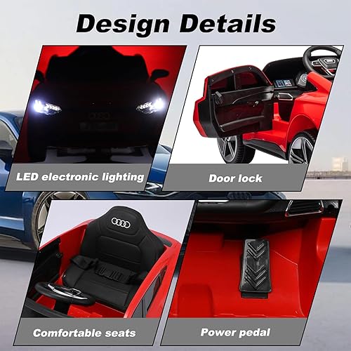 Miniatura 3 de Vehículo eléctrico para niños de 12 V con control remoto, licencia oficial de Audi, música Bluetooth, modo mecedor, luces LED, asiento de cuero, 3