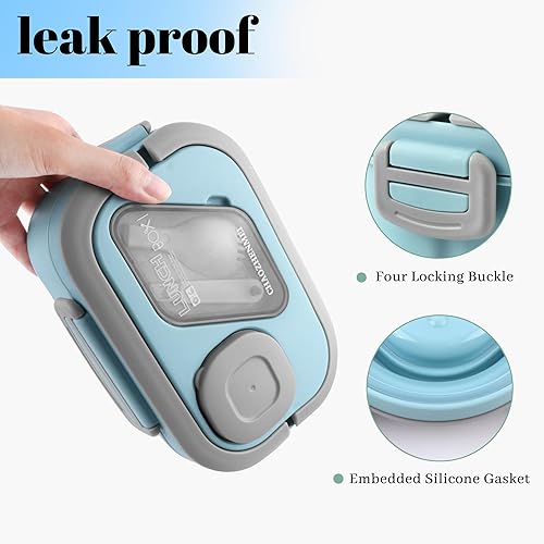 Miniatura 4 de Lonchera Bento para adultos, contenedor de ensalada grande de 43 onzas, bandeja estilo bento, recipiente de salsa de 3 onzas para aderezos y tenedor