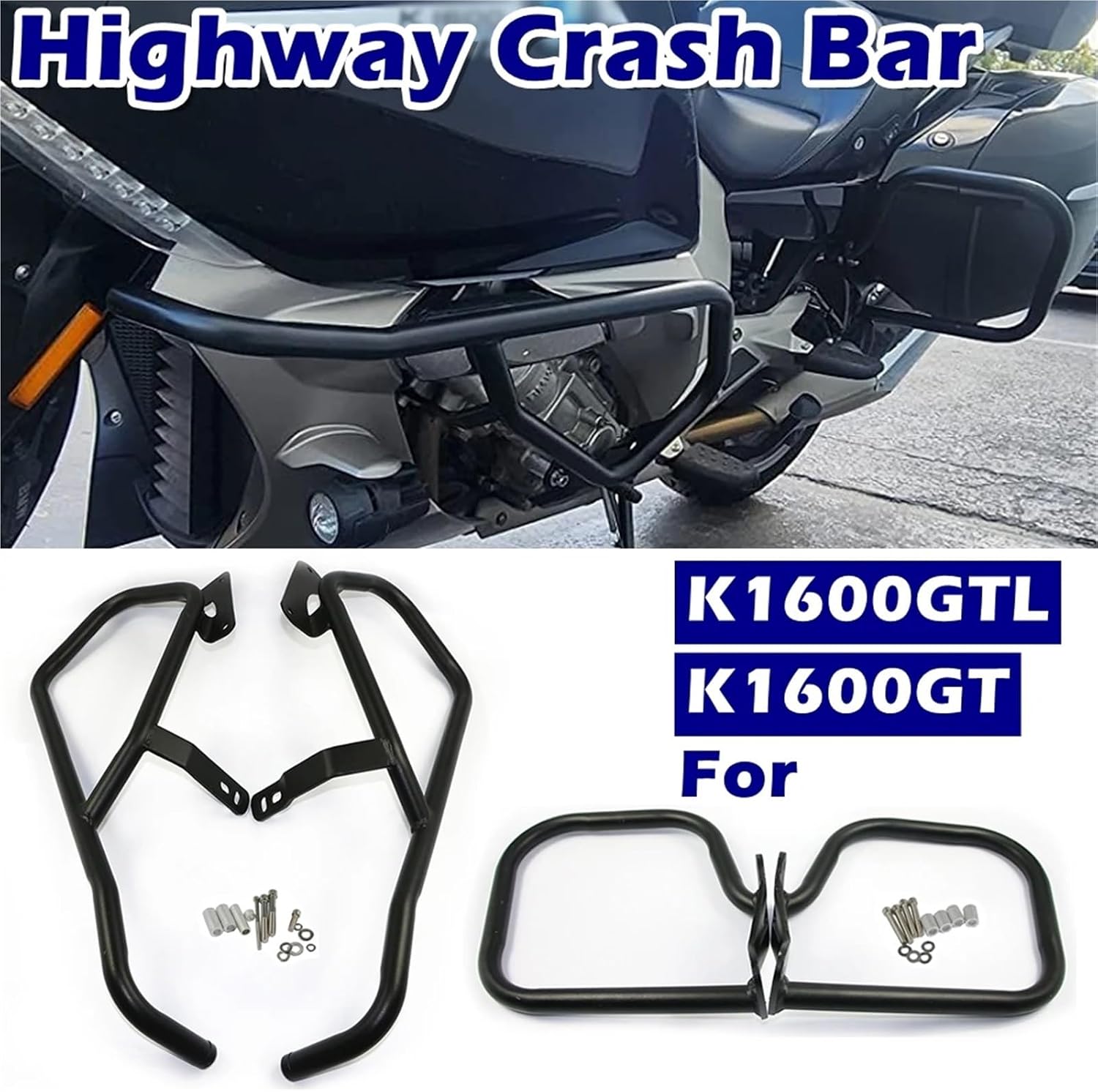 for BMW K1600GT K1600GTL 2011-2025 Highway Crash Bar Engine Guard Saddlebag Side Box Protection Frame Bumper K 1600GT 1600 GT(Black-Full Set)