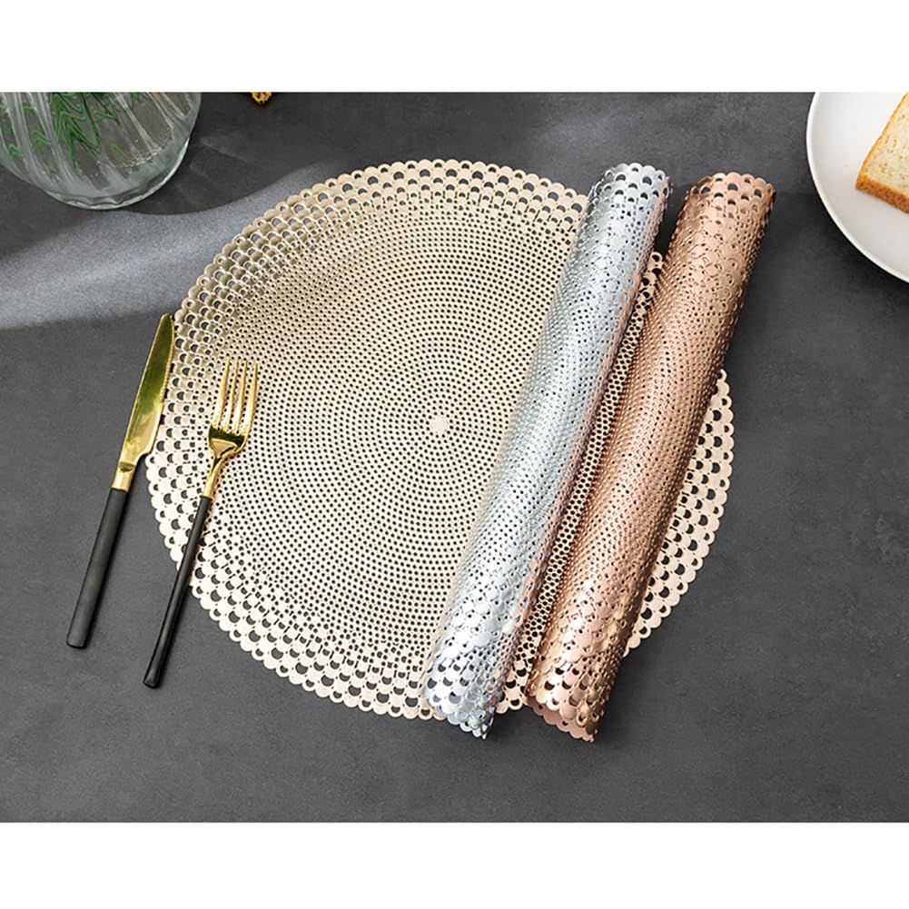 Bohemian PVC Round Placemat 38 Cm (14,9 Pouces) - Mat De Table Imperméable avec Design Ouvert pour La Maison De Restauration À Domicile,Or Rose,10pcs
