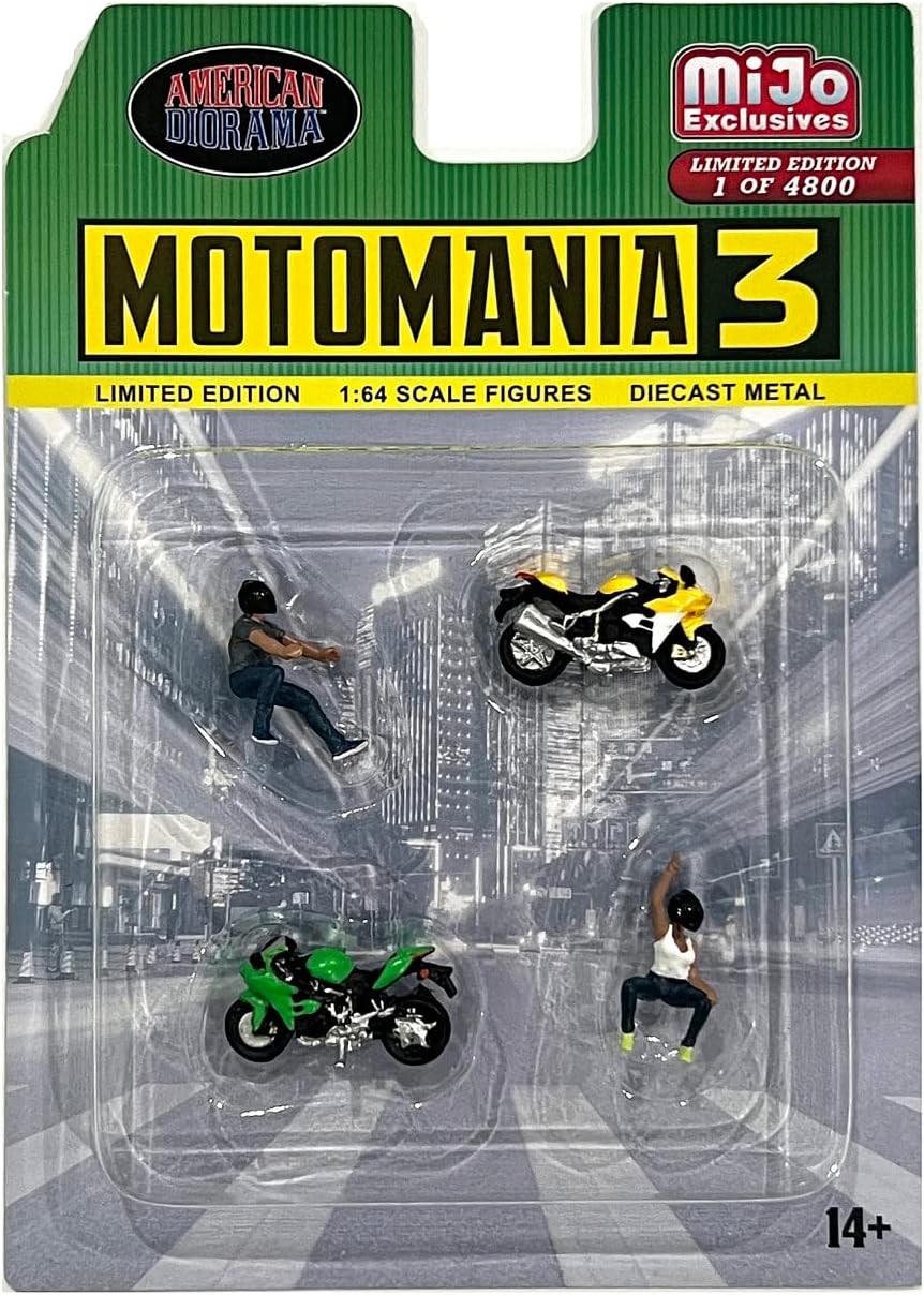 American Diorama Motomania 3" 1:64 Metal Figures Set AD-76499 (2 Figures + 2 Motorcycles)