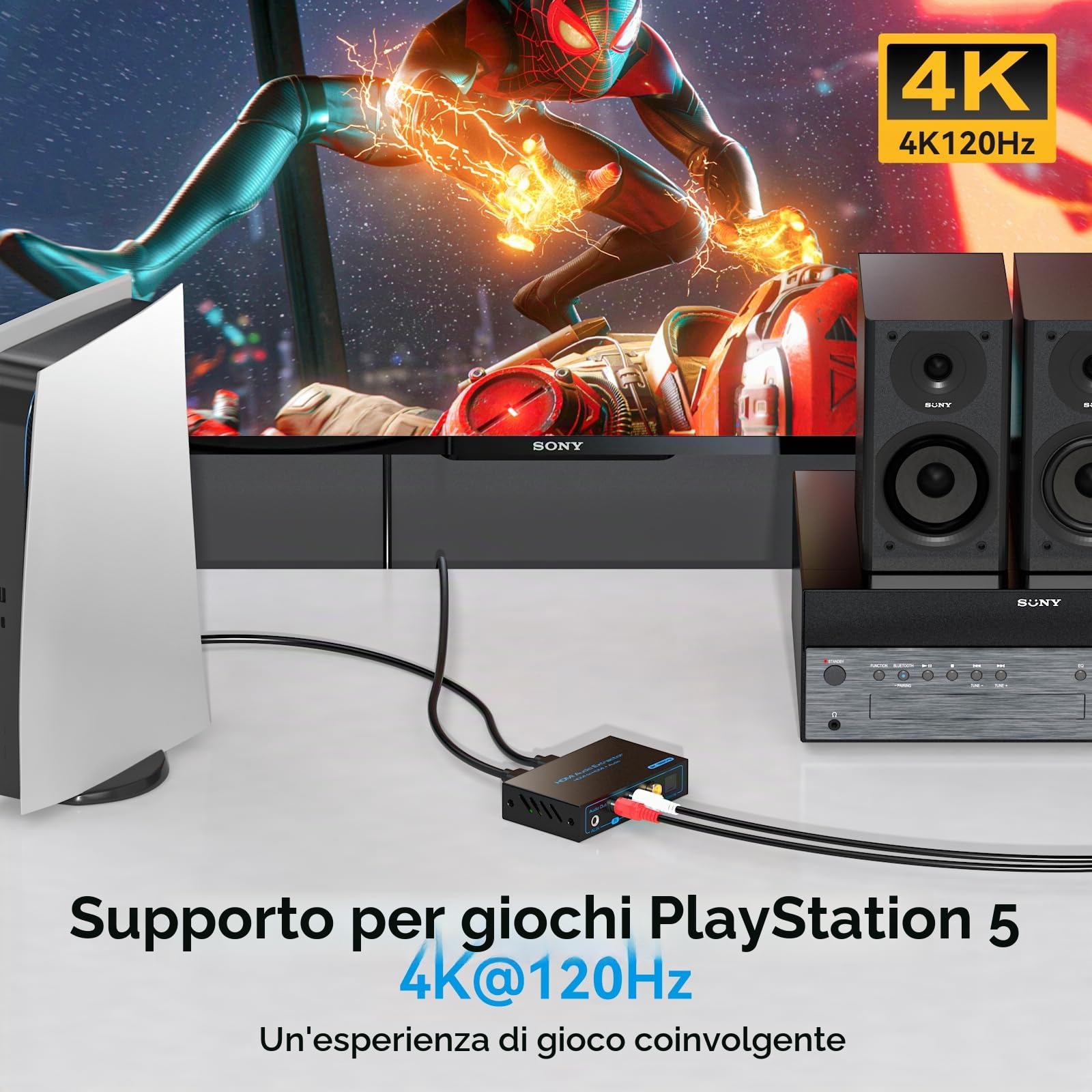 VEDINDUST HDMI Audio Extractor 8K 60HZ Convertitore Splitter a Coassiale Optical SPDIF Toslink L R con 3.5mm Stereo per PS4 PS5 Blu-ray DVD Xbox TV PC HD TV
