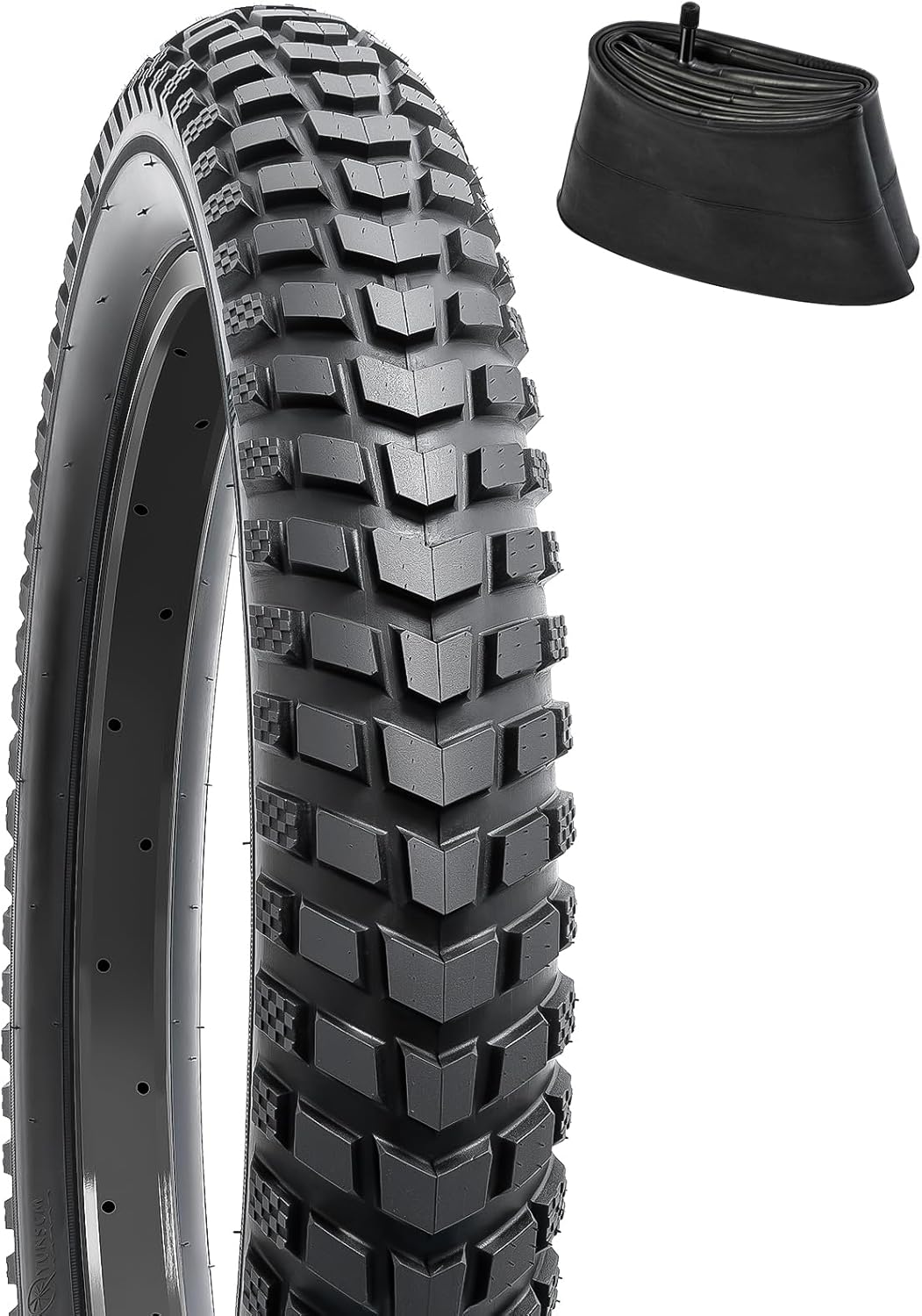YUNSCM 1-PC 26" Fat E-Bike Tire 26 x 3.0/76-559 and 26" Schrader Valve Bike Tube Compatible with 26x3.0 26X3 Fat E-Bike All-Terrain Directional Tread Bicycle Tire and Tube (Y-1138)