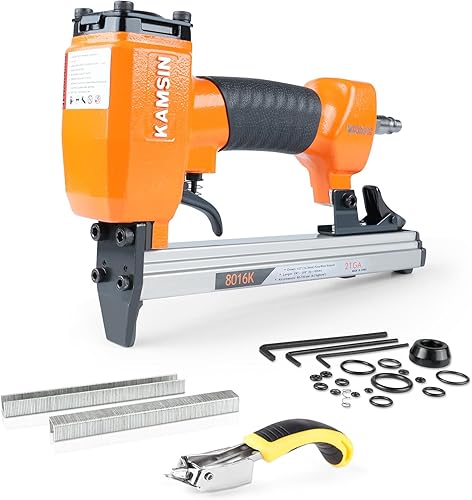 #8016K - Grapadora de alambre fino para tapicería de calibre 21, grapas de corona de 1/2 pulgadas, pistola de grapas de tapicería eléctrica de 1/4 a