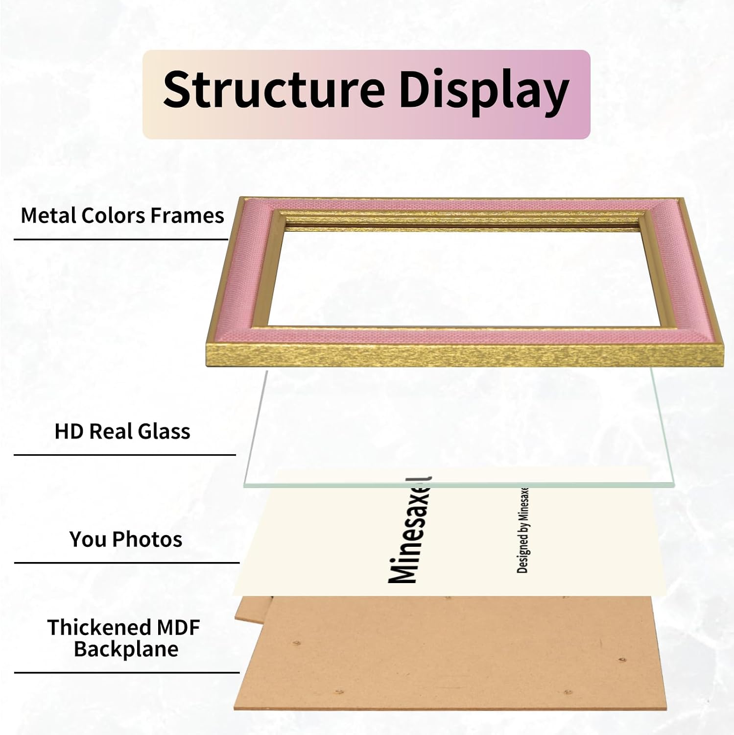 8x10 Picture Frame - Blush Pink Fabric & Vintage Gold Border HD Real Glass with Easel for Tabletop/Wall (Family Photos, Bedroom Decor 1 Pack) image 4