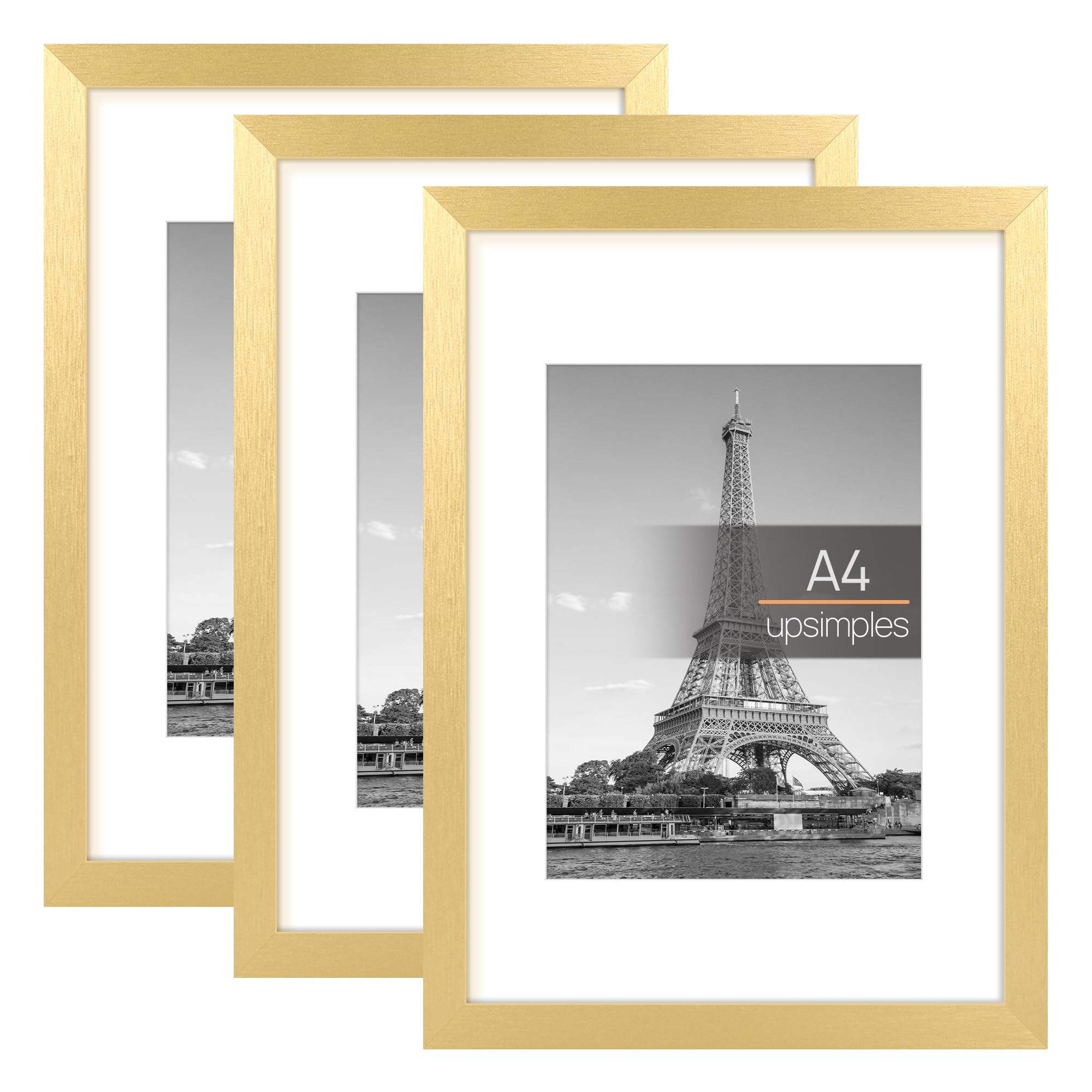 upsimples A4 Picture Frames, Pack of 3, for Children's Drawings, Photos, Pictures, Posters, Gold — image 1