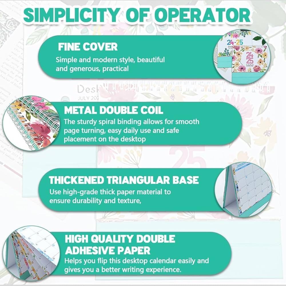 Calendario Da Scrivania OIGWBPH 2024-2025 - Mensile/Giornaliero, Design Floreale