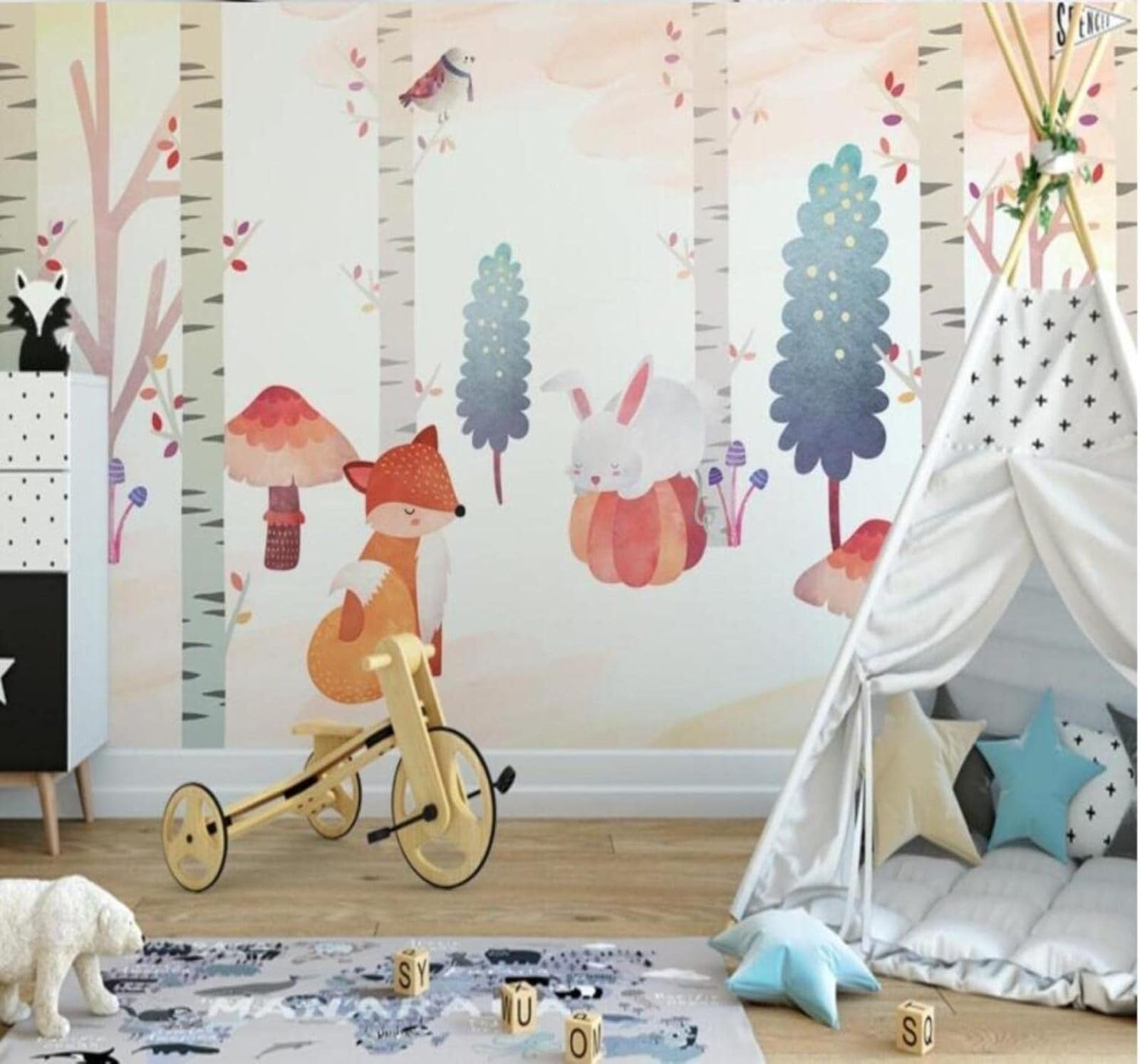 XLMING Hand Drawn Cartoon Animals Forest Mushrooms 3D Wallpaper Luxury Home Dining Decor Paste Sofa Living Room The Wall for Bedroom Mural-400cm×280cm