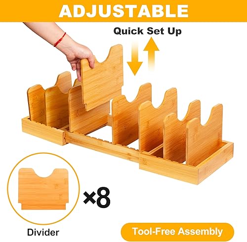 Miniatura 6 de MinBoo Organizador de tapa de olla expandible de bambú, organizador de ollas y sartenes, organizador de cajones para tapas de ollas, divisores