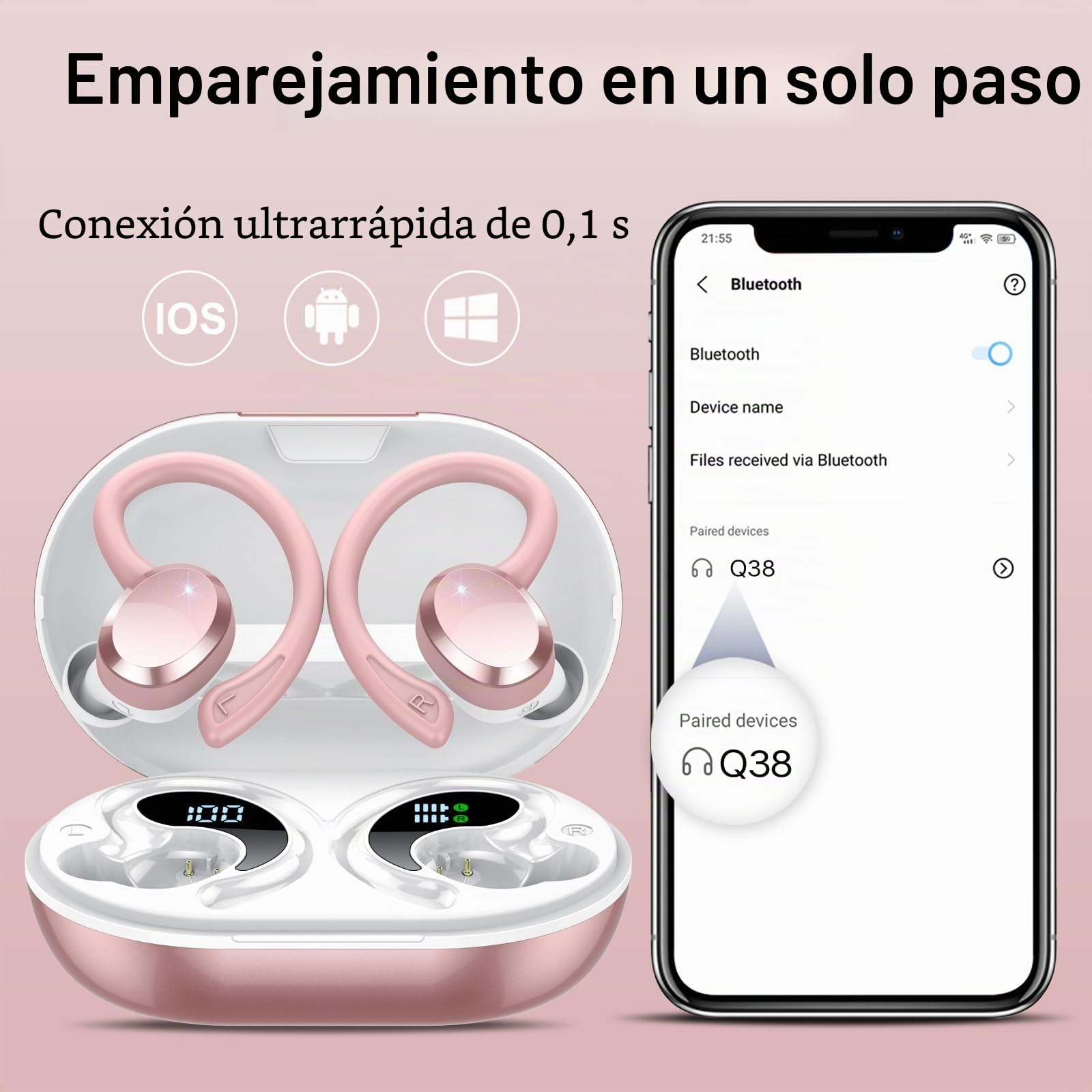 Auriculares Inalambricos Deportivos, Bluetooth 5.4 con HD Micrófono HiFi Estéreo Pantalla LED, 54H de Reproducción con Cancelacion Ruido ENC, IP7 Impermeable Cascos Inalambricos, Ajuste Cómodo