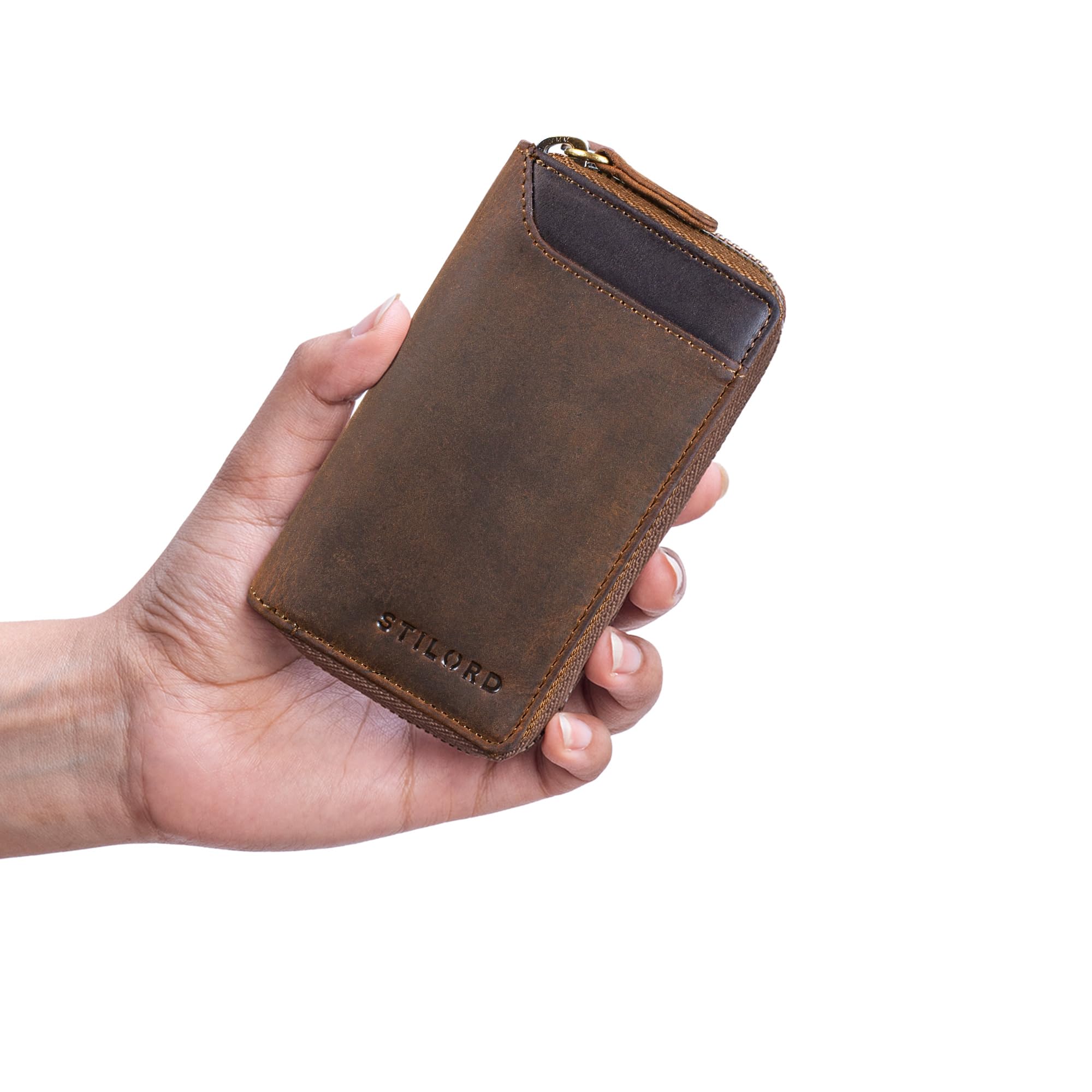 STILORD "Devin" Skórzane etui na klucze małe Mini Card Wallet Small Wallet RFID Key Case Organiser Keyring z pudełkiem prezentowym Kolor:czarny