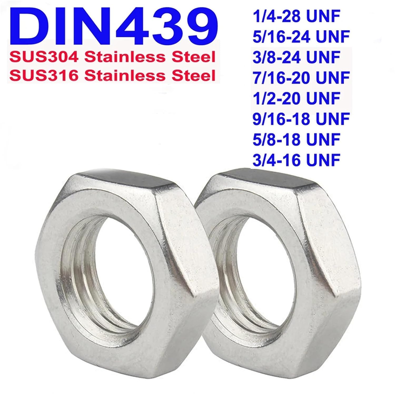 SUS304 Stainless Steel Ultra-Thin Hex Nuts(3I4-16 UNF 2Pcs)