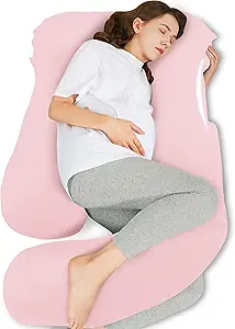 HIPHOP PANDA U-Shaped Pregnancy Pillow for Sleeping - Full Body Maternity Support Pillow with Cooling Removable Cover - Comfort for Back, HIPS, Legs, Belly - 57 Inch for Pregnant Women, Pink