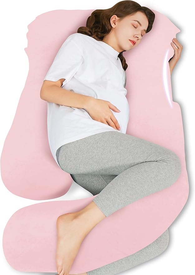 HIPHOP PANDA U-Shaped Pregnancy Pillow for Sleeping - Full Body Maternity Support Pillow with Cooling Removable Cover - Comfort for Back, HIPS, Legs, Belly - 57 Inch for Pregnant Women, Pink