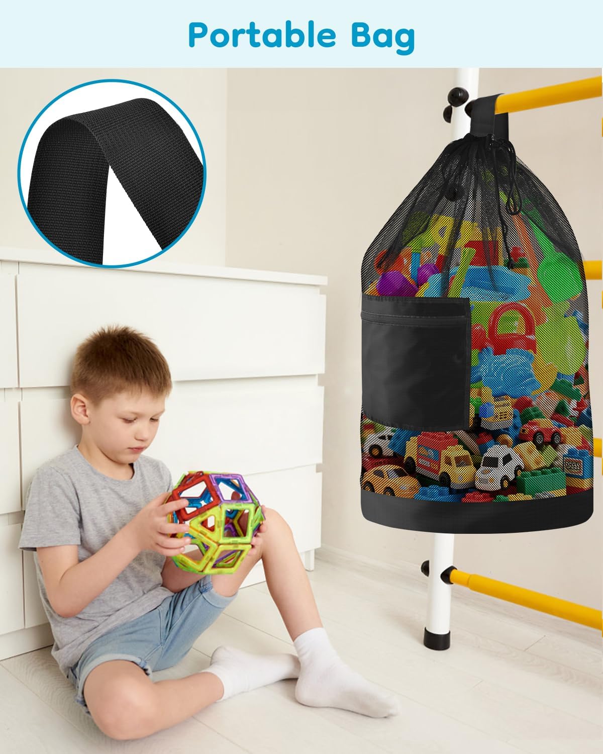 Large Mesh Beach Bag Drawstring Toys Bag, Swim Pool Toys Balls Storage Bags Gym backpack, Beach Toy Shells Organizer