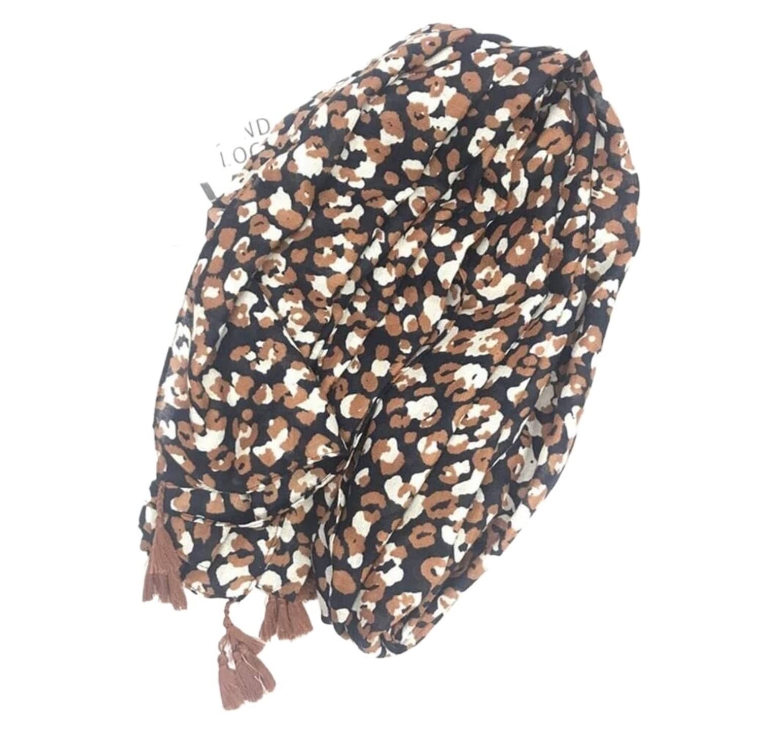 Sciarpa Sciarpe Scialle Sciarpa In Morbido Cotone Leopardato Leggero Con Nappe Scialle