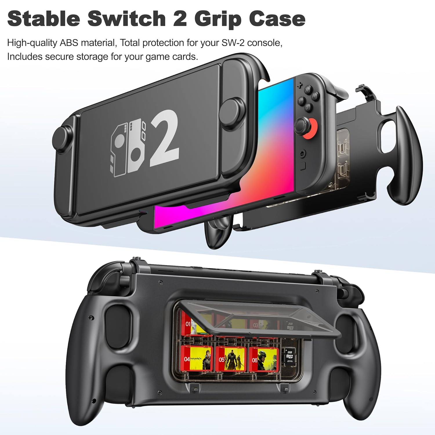 Svetaecho Switch 2 Ergonomic Grip - Handheld Gaming Handle with Detachable Front Cover & 6-Game Cartridge Holder Compatible With Nintendo Switch Joycon 2, Switch 2 Protective Travel Handle Grip - Image 2
