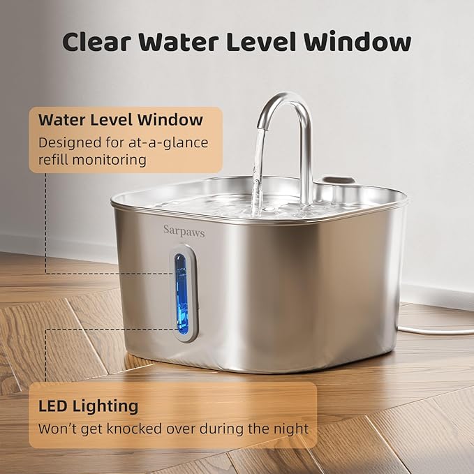 Fuente de Agua para Gatos SARPAWS Acero Inoxidable, 2.2L miniatura 5