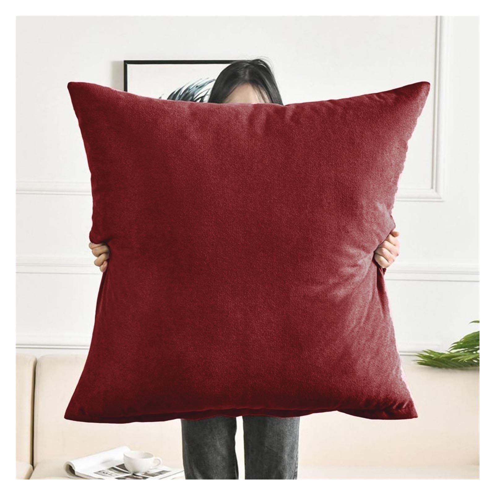 Iliemao Burgundy Super King Size Pillow Cases, Square Extra Large Cushion Covers 50X50,60X60,70X70,80X80 Cm Soft Pillow Cover With Invisible Zipper Decorative Pillowcases For Pillows Sofa Couch(,60X60 Cm 24X24