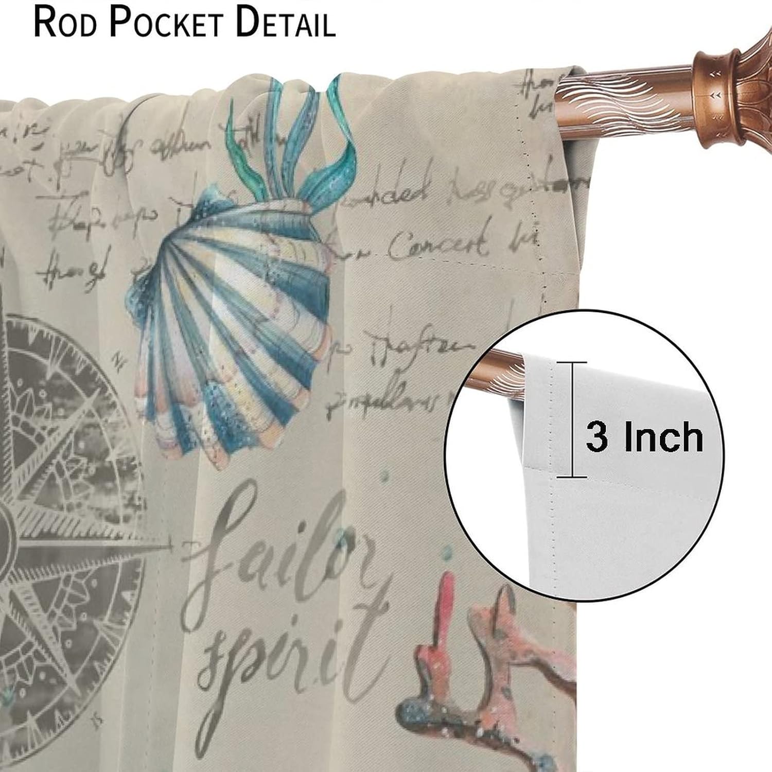 Vintage Nautical Coastal Rod Pocket Blackout Curtains - Watercolor Beach Nautical Theme Starfish Seashell Coral Window Treatment Set Energy Saving Thermal Insulated Drapes 2 Panels 63L x 27.5W