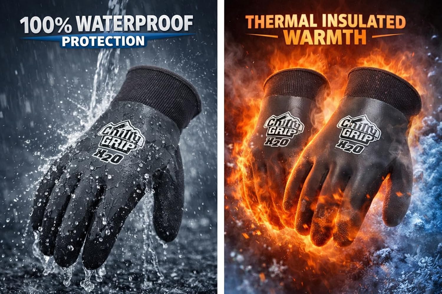 Red Steer A325 H2O Waterproof Thermal Insulated Gloves, Gray, Snug-Fit Wrist, Textured Palm, Sizes M-XL
