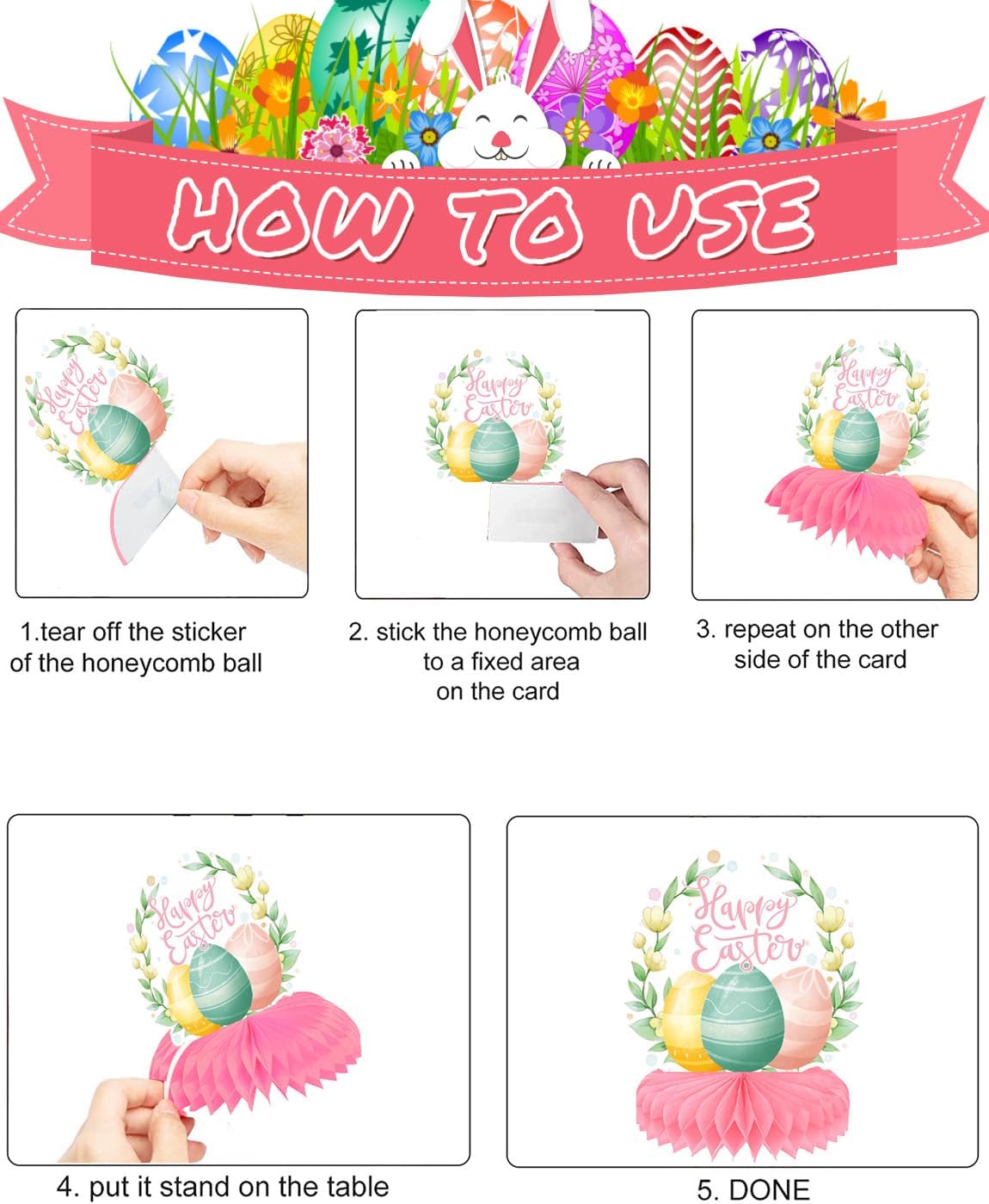 9Pcs Easter Centerpieces for Tables,Colorful Easter Centerpiece Table Decorations Cute Bunny Egg Honeycomb Centerpieces for Spring Happy Easter Rabbit Photo Prop Party Supplies
