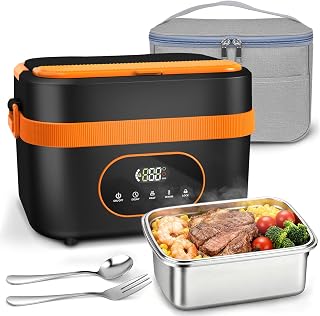 Cordless Electric Lunch Box,20000mAh Rechargeable Battery Powered Self-Heating Food Warmer,1.5L Large Capacity Portable Heated Lunch Box for Car,Work,Office,Travel,Picnic&Outdoor(Black & Orange)