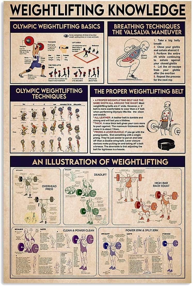 rayprint Weightlifting Knowledge Metal Signs Gym Decor Vintage Club Poster Plaque Home Garage Wall Decor 12x16 Inches