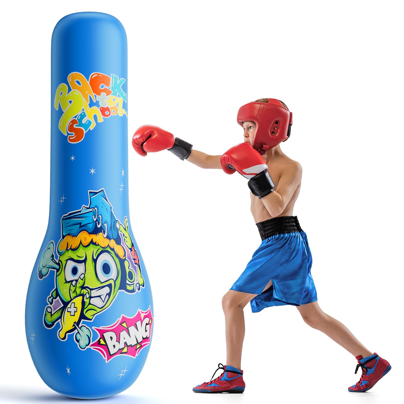 Punching Bag for Kids, 63 Inch Kids Punching Inflatable Kids Punching Bag for Kids 3-12, Punching Bag with Bounce-Back Action Set for Practicing Karate, Taekwondo