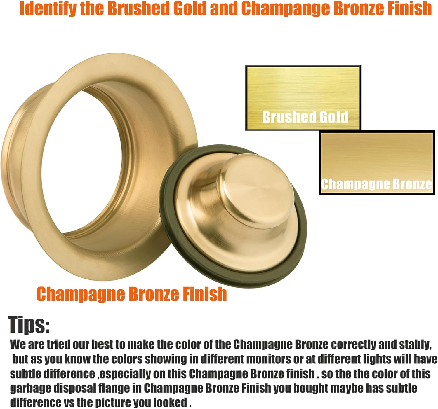 Artiwell Sink Garbage Disposal Flange and Stopper, Universal Flange Fit 3-1/2 Inch Standard Drain Hole, Kitchen Sink Replacement Accessories, Garbage Disposer Kit (Champagne Bronze)