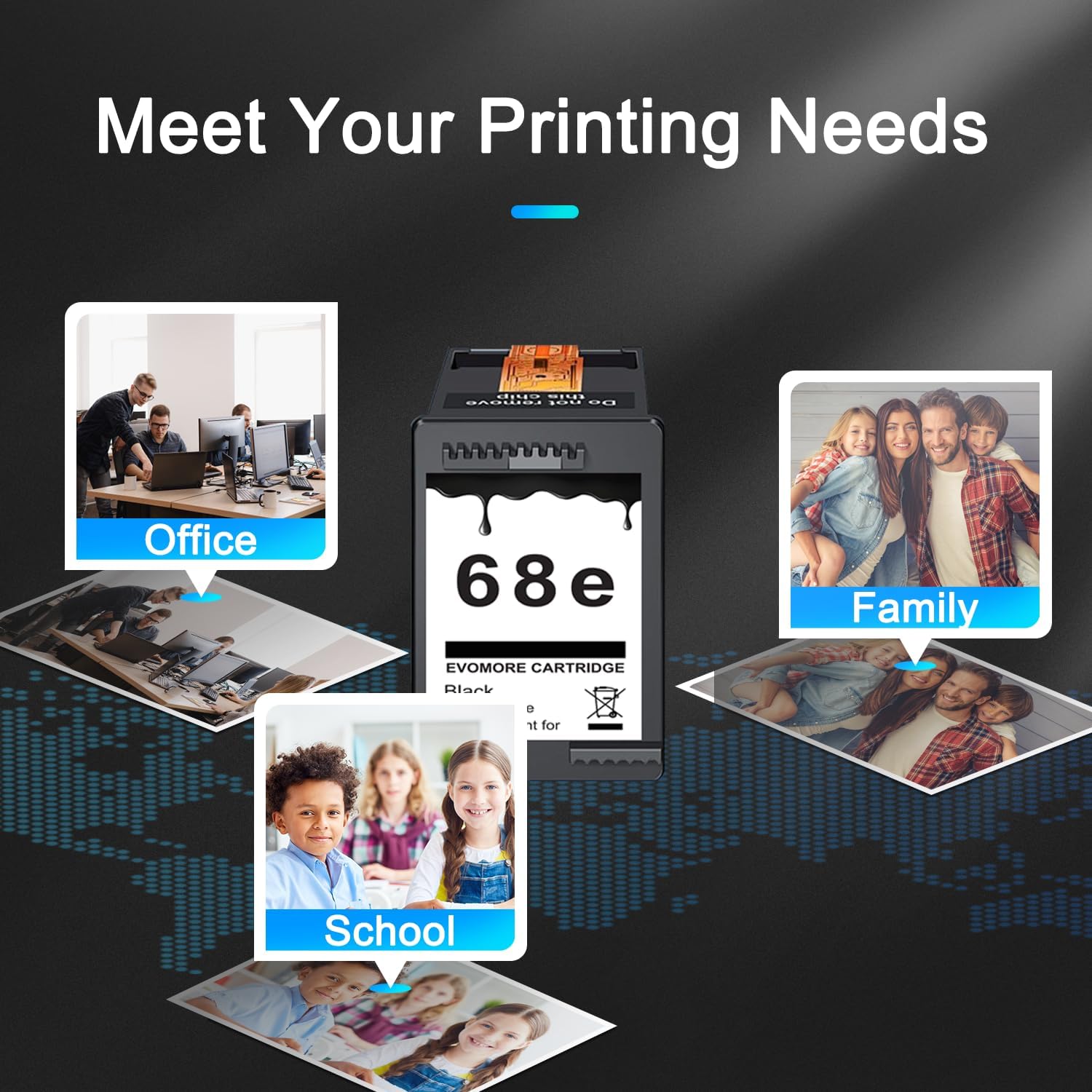 68XL Black Ink Cartridge Replacement for HP Ink 68 68XL 68e Ink Works for Envy 6100e 6552e 6555e 6558e 6155e 6152e Printer (1 Black)