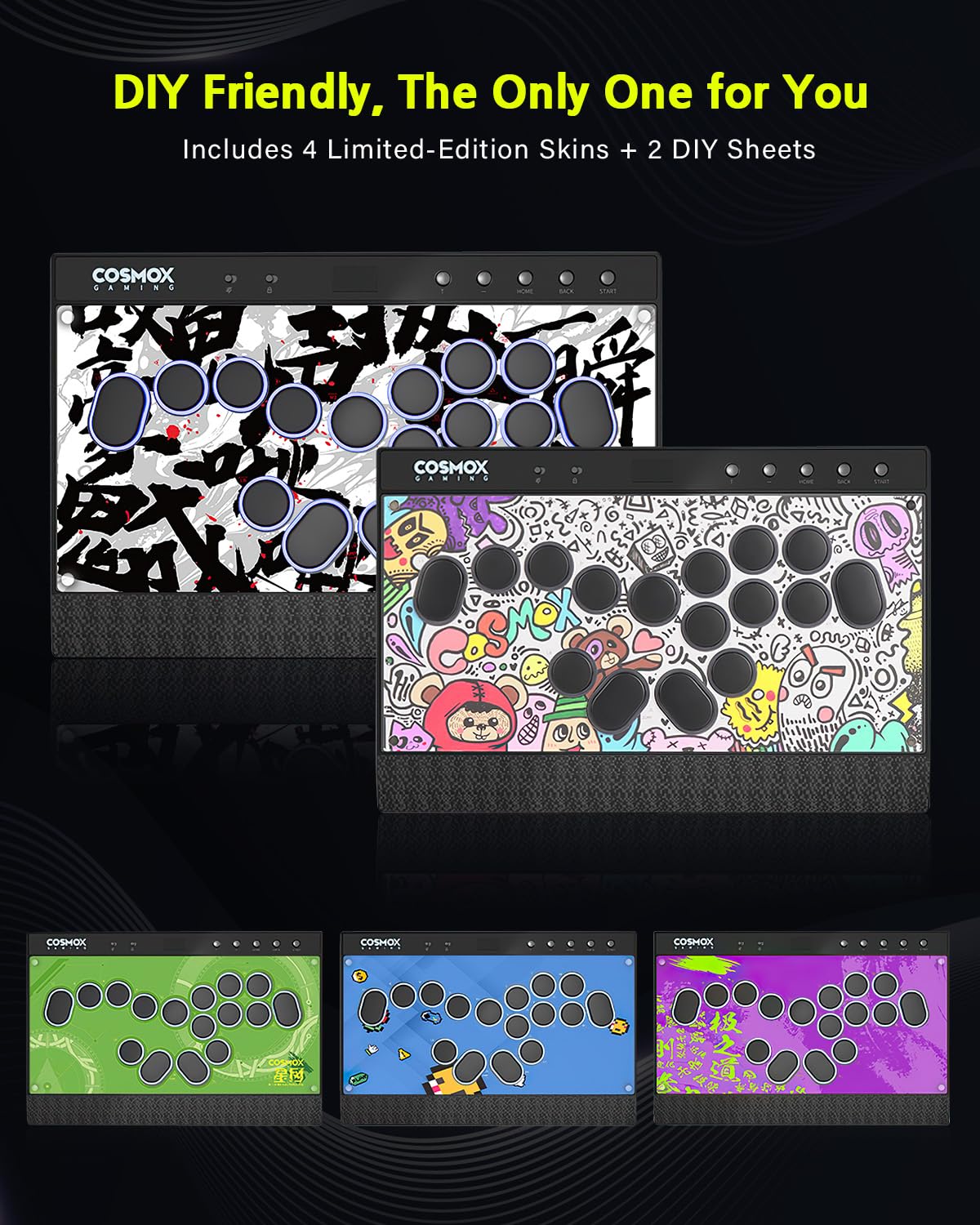 Semaiki Arcade Stick, C16S Arcade Controller mit Turbo und benutzerdefiniertem RGB, Arcade Fight Stick für Switch/PC/PS4/PS3, unterstützt Hot-Swap und SOCD