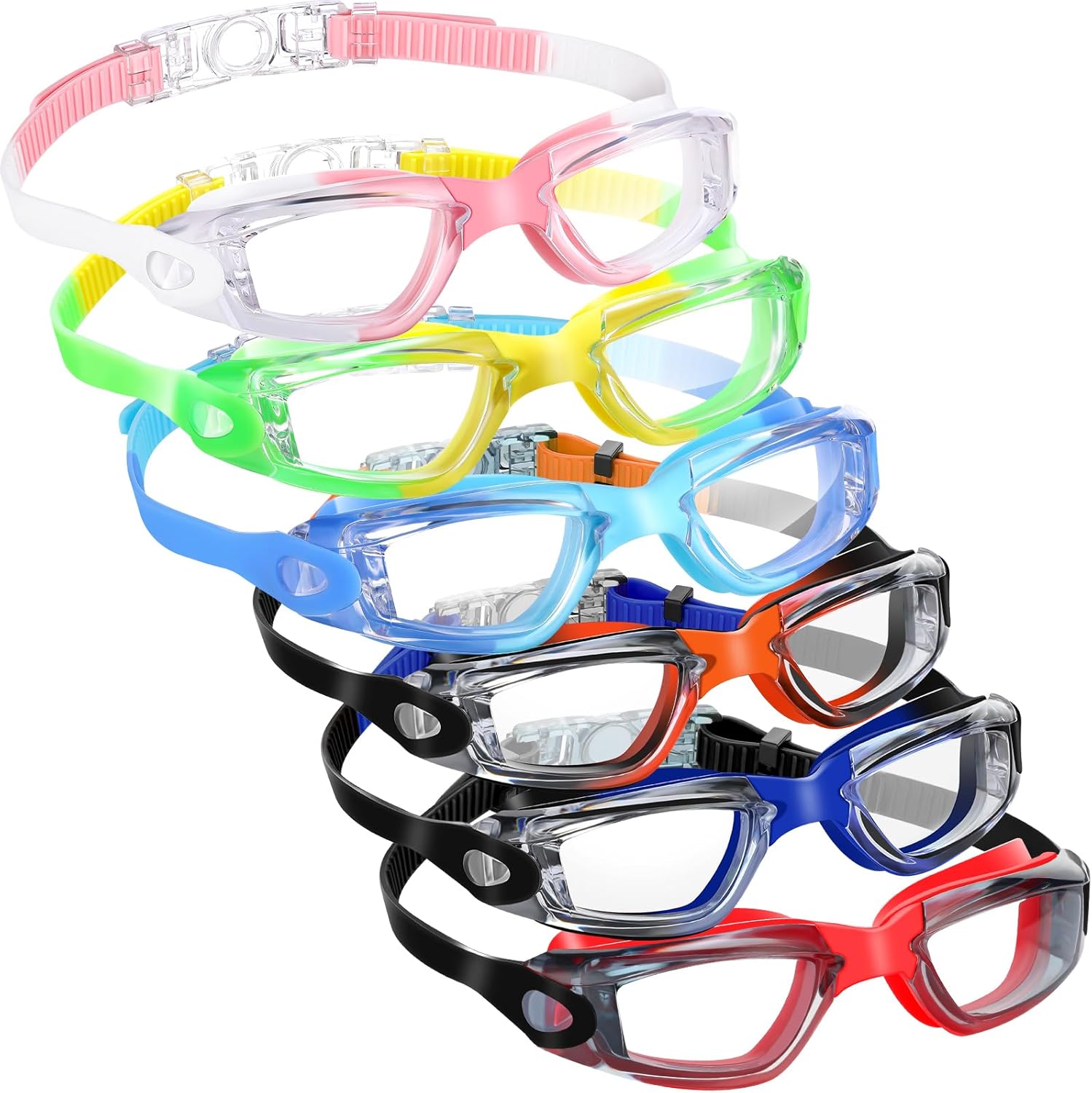Leitee 6 Pcs Kids Swimming Goggles Anti Fog Leakproof Swim Goggles Bulk with Nose Clip Earplugs Adjustable Strap for Boy Girl