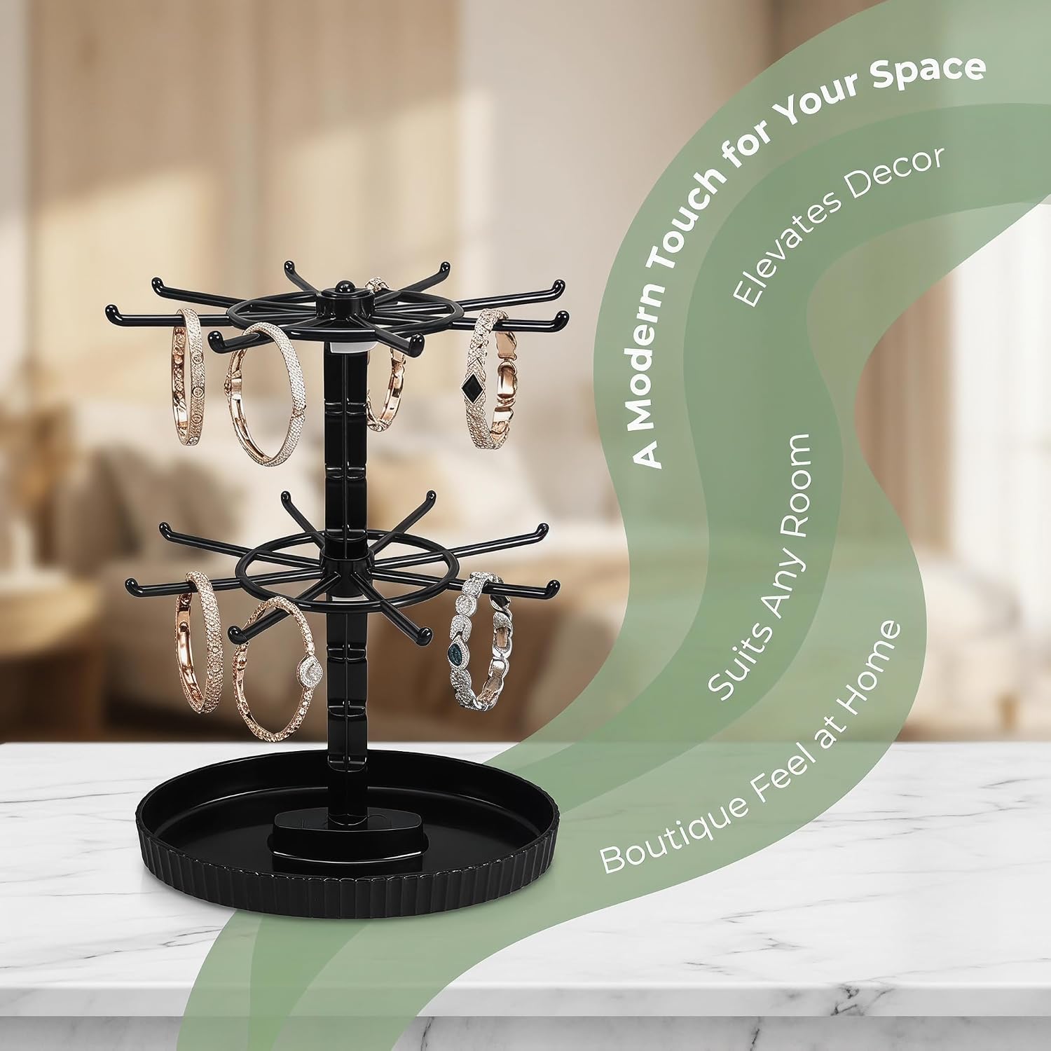 Dzrige Rotating Keychain Display Stand, 2 Tier Spinning Jewelry Tower Rack image 5
