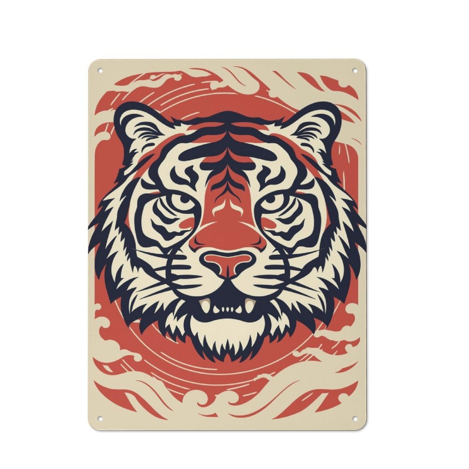 Junmoney Vintage Zodiac Tiger Rustic Metal Wall Sign 40X30cm For Hobby Room Or Studio, For Vintage Wall Decor Fans, For Themed Room Decoration