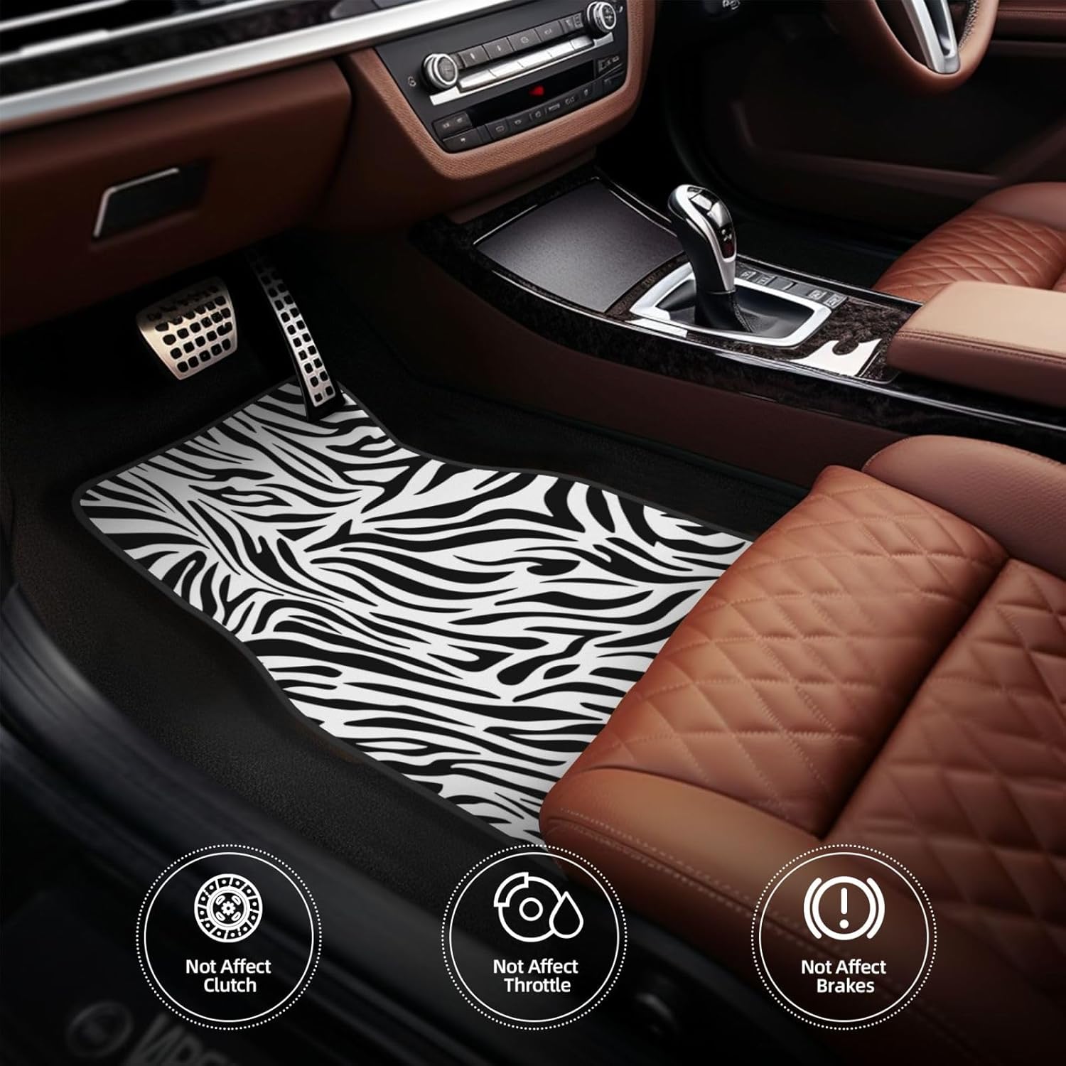Car Floor Mats Zebra Stripes Print Car Mats with Anti-Slip Nibbs Backing Automotive Floor Mats Fit for SUV,Vans,Sedans, Trucks,Set of 4pcs - Image 7