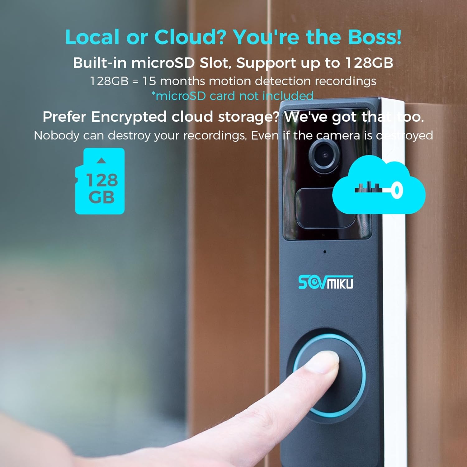 SOVMIKU D2A Video Doorbell with Chime and CQ4B Best 2K Solar Security Camera,4-Times Charge for 1 Year, Audible Alarm Easy to Setup,2.4GHz Wi-Fi,Human Detection,Two Way Audio