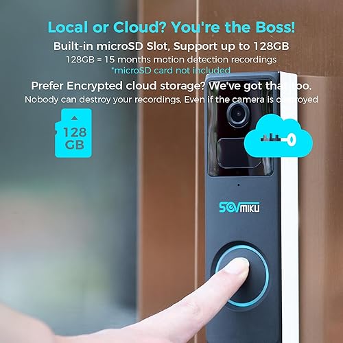 Vista 3 de Sovmiku D2A Alexa Timbre de Video Inalámbrico Resistente al Agua con Batería para Vigilancia del Hogar con Campanilla, Carga 4 Veces para 1 Año