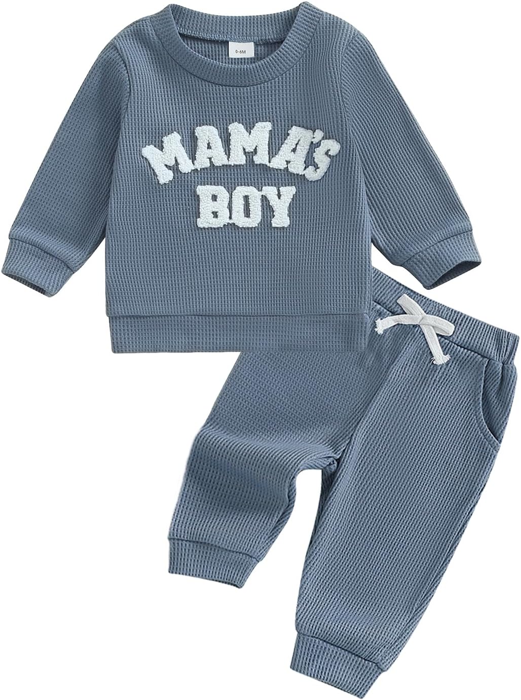 Toddler Baby Boy Fall Winter Clothes Mama's Boy Outfits Letter Waffle Knitted Sweatshirt Tops and Casual Pants Set