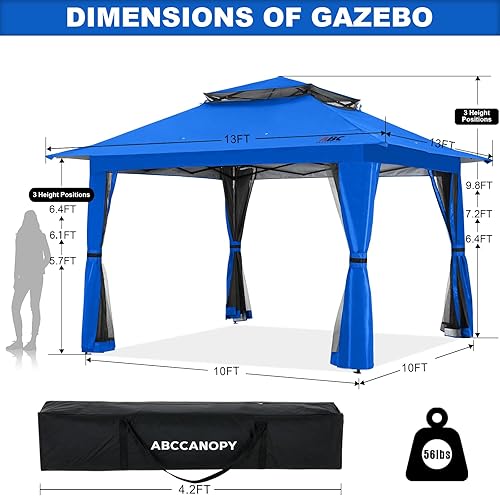 Miniatura 5 de ABCCANOPY 13x13 Gazebo desplegable, tienda de campaña al aire libre, refugio instantáneo con pantalla y mosquitero para patio, jardín, patio