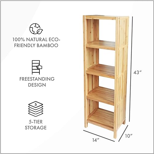 Miniatura 2 de Estantería de pie con estantes de bambú para baño