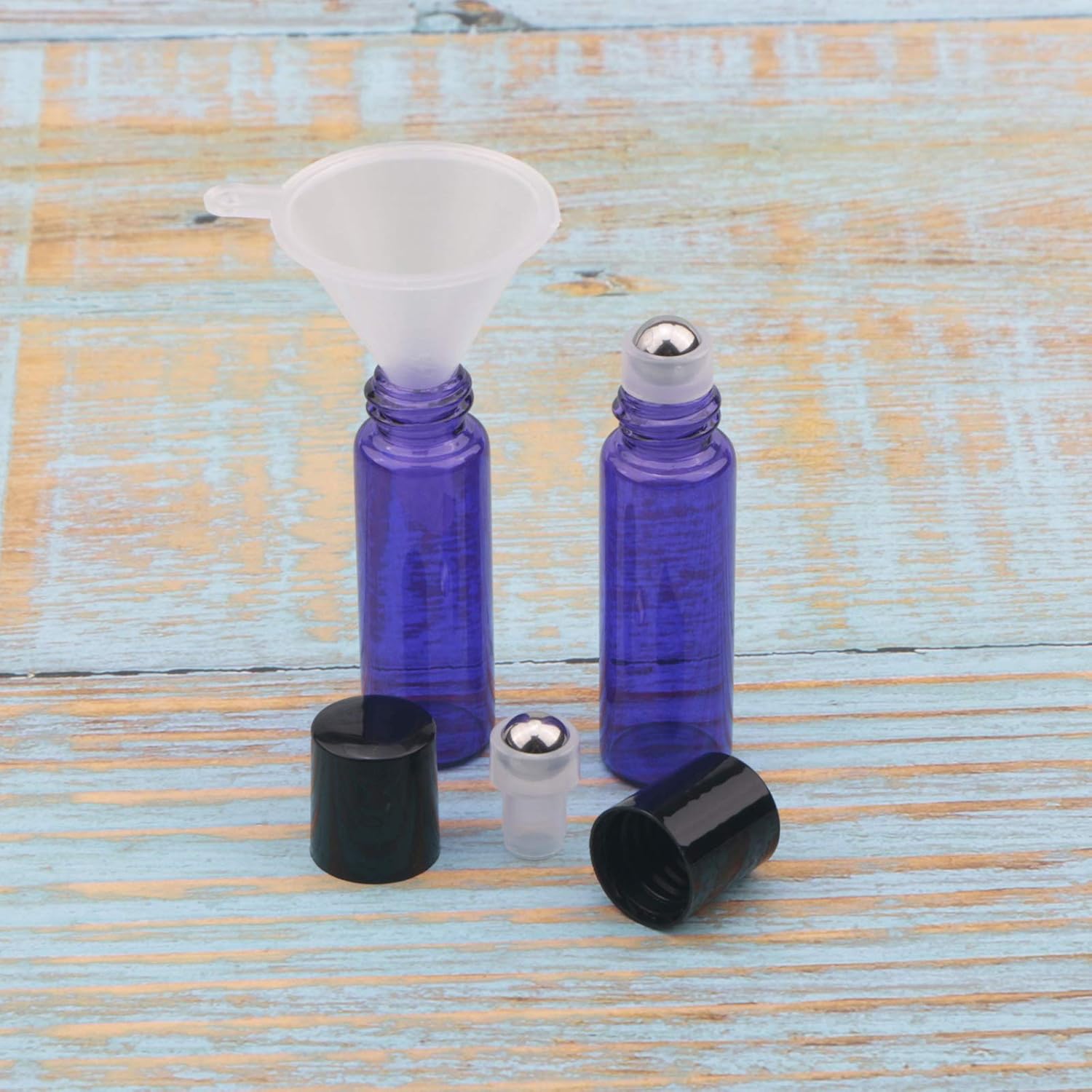 jiuwu 5ml 0.17 Oz Purple Essential Oils Roller Bottles Refillable with Stainless Steel Balls Glass Vials Container for Perfume Massage Cosmetic (1 Opener, 2 Funnels Included) Pack of 15 : Beauty & Personal Care