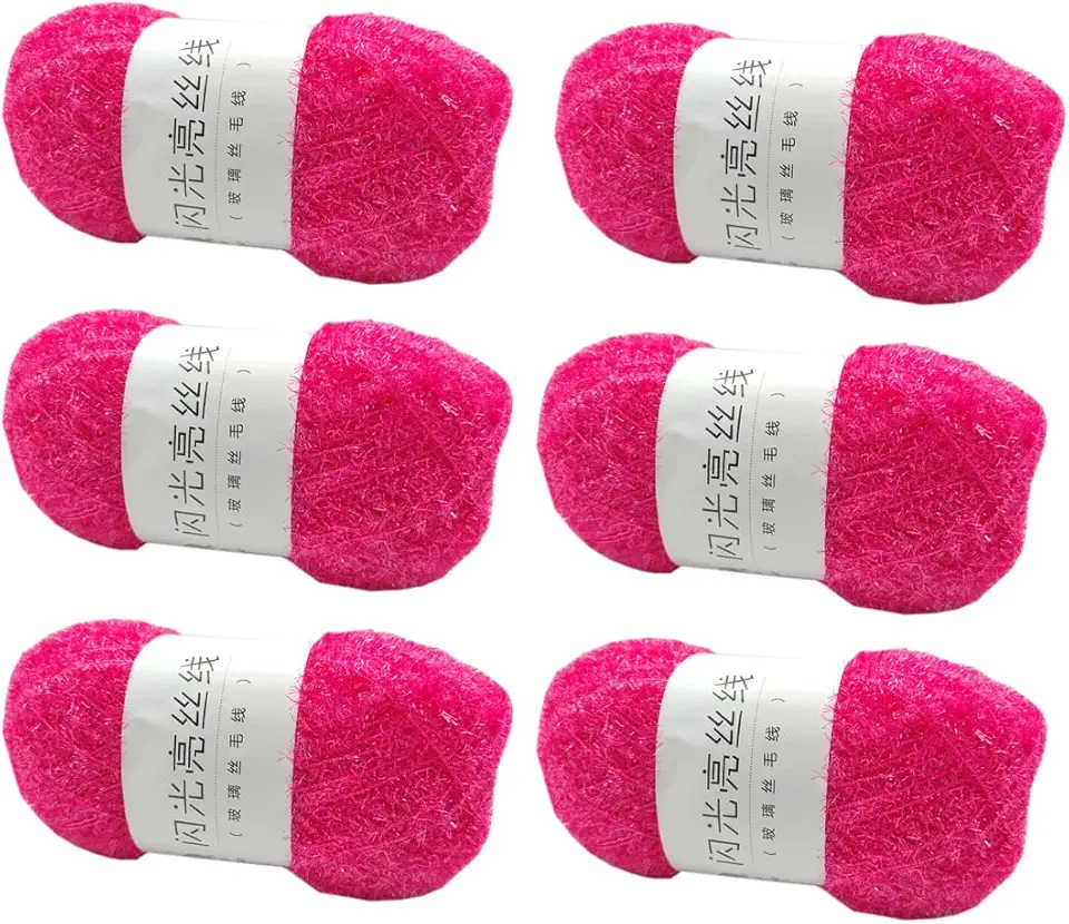6 novelos de fio brilhante para panos de prato 100% poliéster, vidro, seda, pastel, para crochê, tecelagem, artesanato feito à mão, total de 300 g (rosa claro)