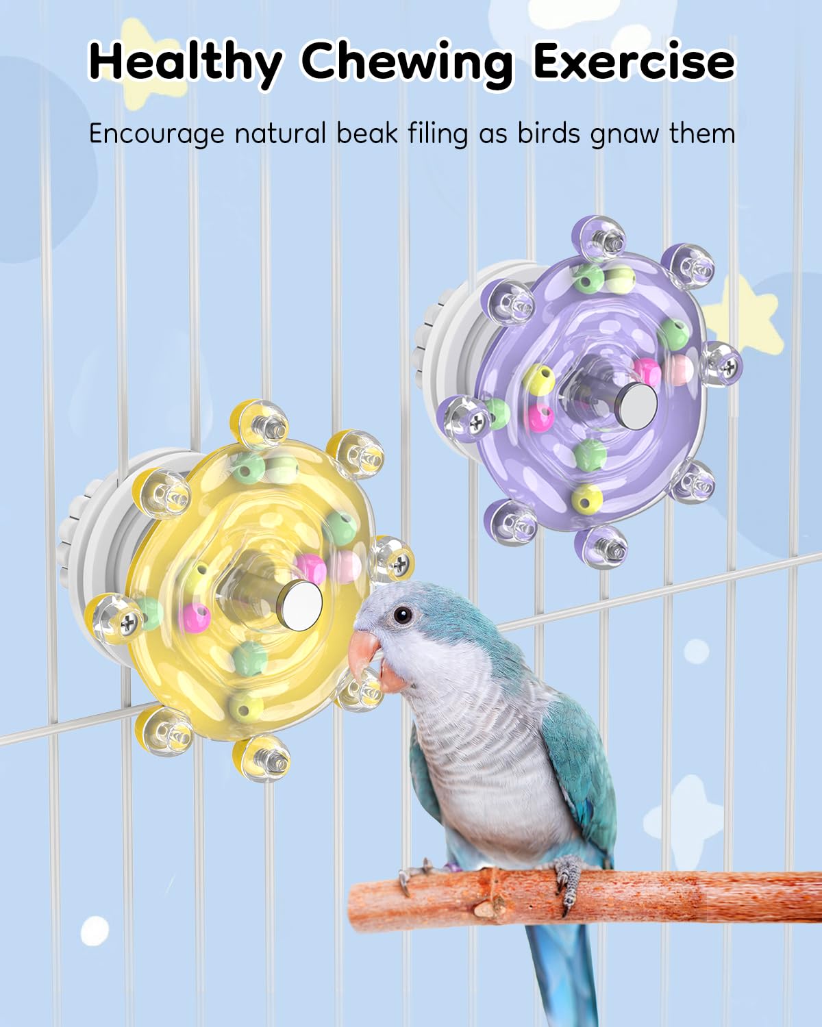 Pawfly 2 Pcs Bird Toys for Parakeets, Colorful Spinning Wheel Chew Toys, Interactive Spinner Rattle Parrot Toys, Cockatiel Toys, Parakeet Toys, Bird Cage Accessories for Entertainment Chewing Exercise - image 5
