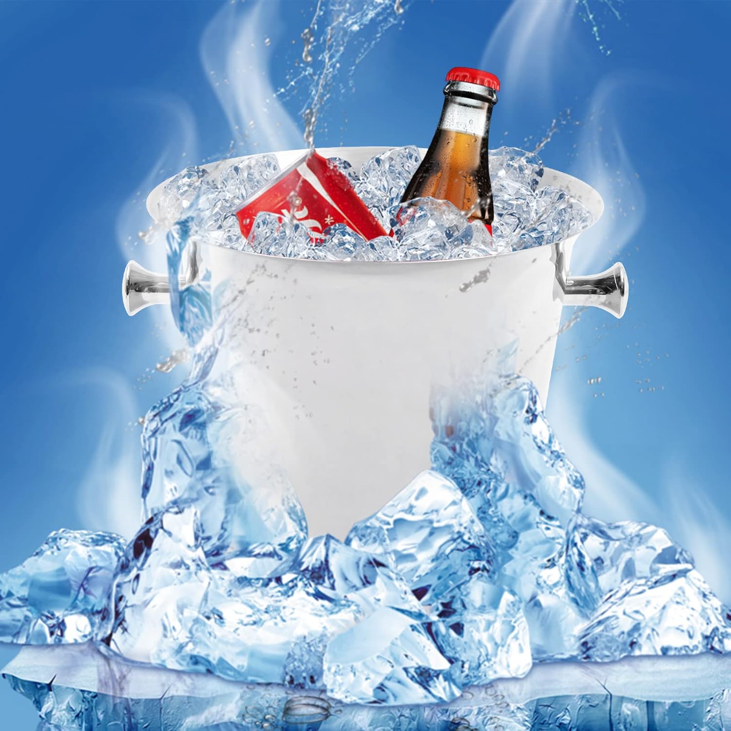 Ice Bucket With Stand, 1.1 Gal Steel Ice Holder With 2 Handles, Free Standing Champagne Bucket For Cooling Wine, Champagne, Beer, 35.83in Height